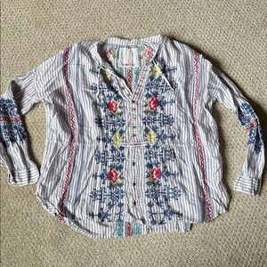 Johnny Was Floral Embroidered Blouse sz S